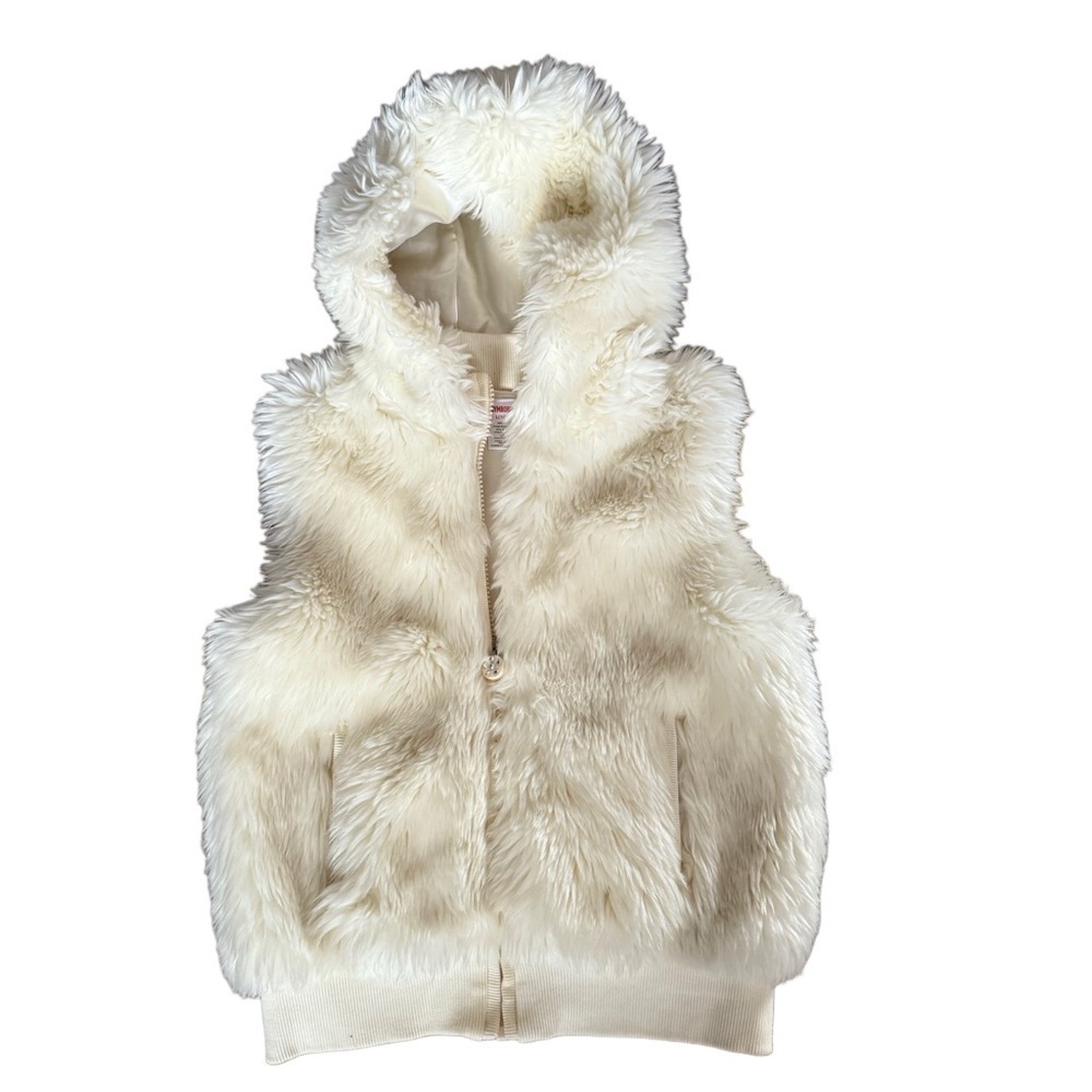 Gymboree Winter Snowflake Ivory Fur  Hooded Vest Large 10-12